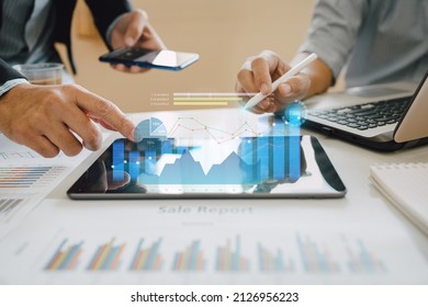 Businessman consultant analyzing company financial report balance statement working with digital augmented reality. Concept for entrepreneur leader of invest in trade business. 3D illustration.