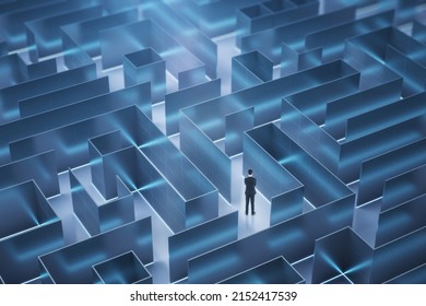 Businessman in creative blue maze background