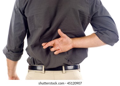 Businessman With Crossed Fingers Behind His Back