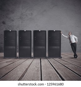 Businessman In Datacenter Server Room