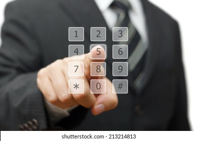 Businessman Is Dialing On Virtual Telephone Keypad