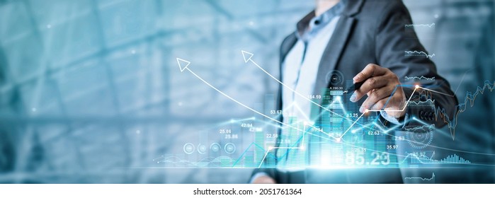 Businessman draw graph growth of business amid the global economic crisis, Strategy and planning, Recovery of business,  Analyzing and data exchange on global networking.  - Shutterstock ID 2051761364