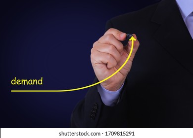 Businessman Draw Growing Line Symbolize Growing Demand. Business, Technology, Internet And Network Concept.