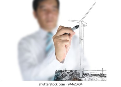 Businessman draw Turbine power generator