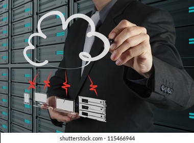 Businessman drawing a Cloud Computing diagram on the new computer interface