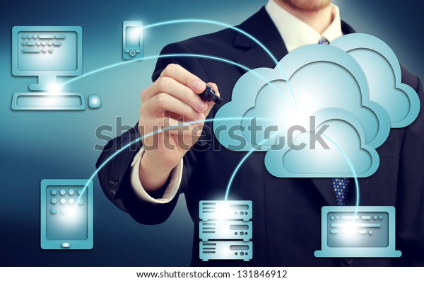 Businessman drawing cloud computing, technology connectivity concept