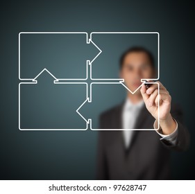 businessman drawing four step cycle diagram