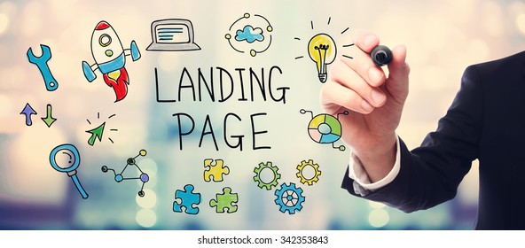 Businessman drawing Landing Page concept on blurred abstract background  - Shutterstock ID 342353843