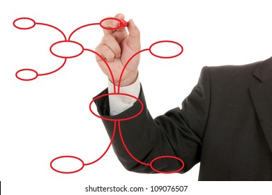 Businessman Drawing A Mind Map, Isolated