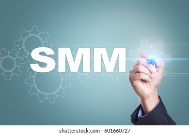 Businessman Drawing On Virtual Screen Smm Stock Photo 601660727 ...