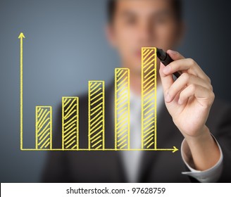 Businessman Drawing Upward Trend Bar Chart