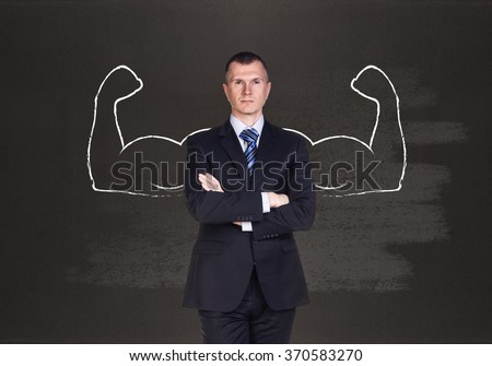 Businessman with drawn powerful hands