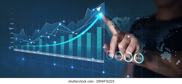 Businessman draws economic growth graph financial data.Stock market investment. Financial and banking Technology. Business strategy and digital marketing concept.	