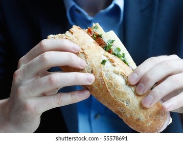 businessman eating lunch