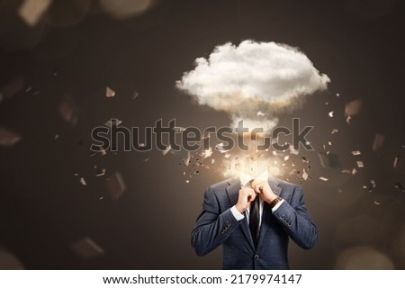 Businessman with an exploding head