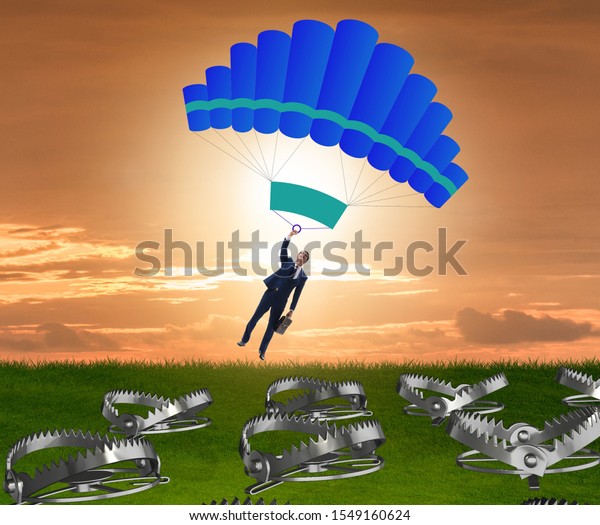 Businessman Falling Into Trap On Parachute Stock Photo 1549160624