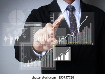 businessman with financial symbols coming from hand  - Powered by Shutterstock
