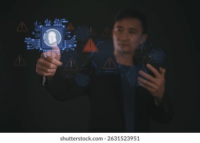 businessman Fingerprint scan biometric authentication, cybersecurity fingerprint password, future technology cybernetics. Technology fingerprint scan security digital transformation management
