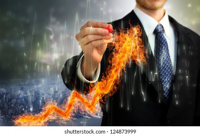 Businessman With A Flaming Arrow Indicating Growth