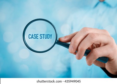 Businessman focused on case study. Businessman enlarge handwritten text case study. - Shutterstock ID 435949045