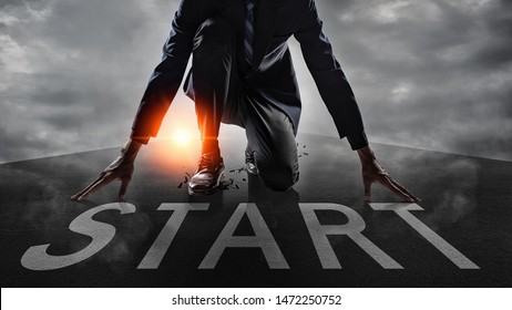 Businessman get ready on starting on the road.Start line on the highway concept for business planning.