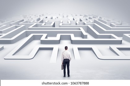 Businessman getting ready to enter a 3D flat labyrinth concept - Shutterstock ID 1063787888