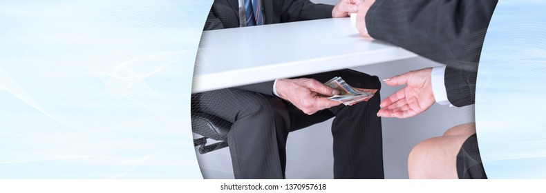 Businessman Giving Money Under Table Panoramic Stock Photo 1370957618