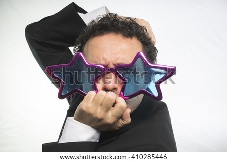 businessman with glasses stars, crazy and funny achiever