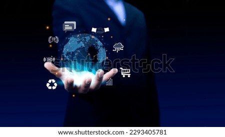Businessman with global connection concept.
Businessman Hand holding  touching global network and data exchanges over the world. Business global internet connection technology and digital marketing.