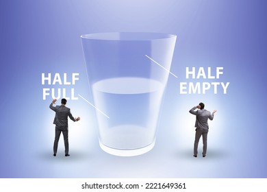 Businessman In Half Empty Half Full Glass Concept