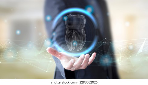 Businessman Hand With Digital Technology Tooth