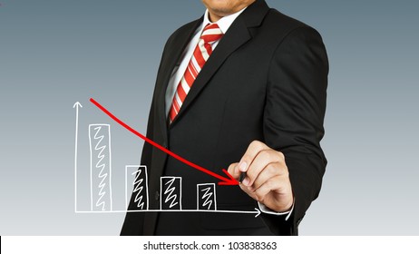 businessman hand drawing chart red arrow