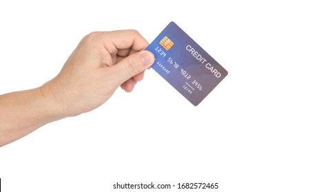 Businessman Hand Holding Credit Card Isolated On White Background.
Creditcard Instead Show Of Cash Payment Concept.