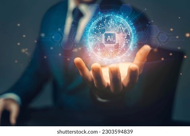 businessman hand holding globe Ai artificial virtual Global Internet connection. Business global internet connection application technology and digital marketing