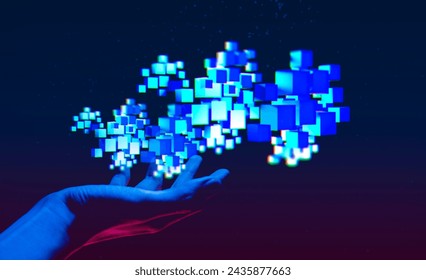 businessman hand holding holographic of  metaverse network on black background, internet social online technology, digital cryptocurrency coin - Powered by Shutterstock