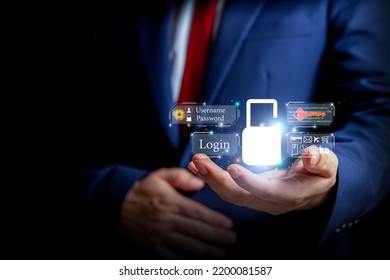 Businessman Hand Holding A Key Icon Online Information Data Transfer, Finance, Shopping, Online Credit Card Transactions, Financial Stocks, Online World Security Concept Icon.