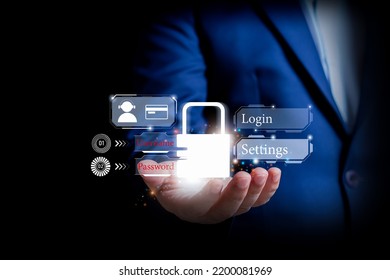 Businessman Hand Holding A Key Icon Online Information Data Transfer, Finance, Shopping, Online Credit Card Transactions, Financial Stocks, Online World Security Concept Icon.