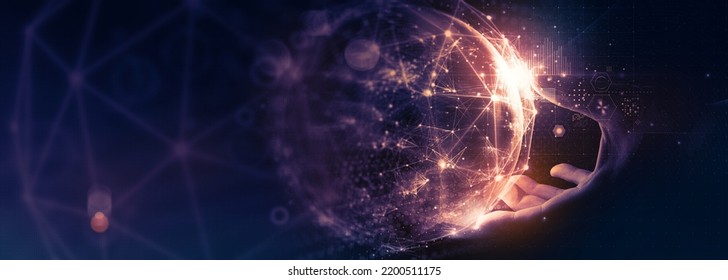 Businessman hand holding The metaverse universe,night grow earth and global online networking connection with data exchanges, global communication network security concept,image furnished by NASA. - Powered by Shutterstock