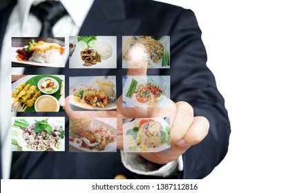Businessman Hand Making Selection Of Food Menu With Digital Touch Screen