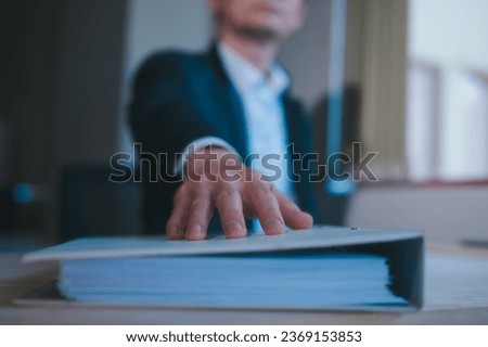 businessman hand passing files folder or handing over document, documentation, document data management system, Document data system Report HR technology Concept, rejection, project proposal rejected ストックフォト © 
