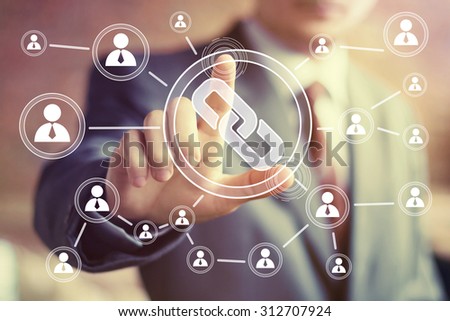 Businessman hand press button web link icon