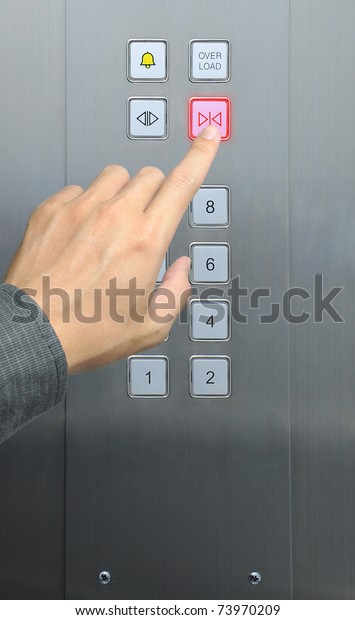 Businessman Hand Press Close Door Button Stock Photo Edit Now
