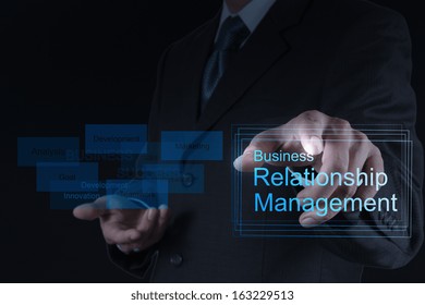 Businessman Hand Show Business Relationship Management On The New Computer Interface As Concept