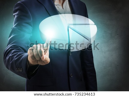 Businessman hand showing white digital pie graph.