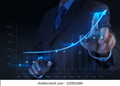businessman hand touch 3d virtual chart business