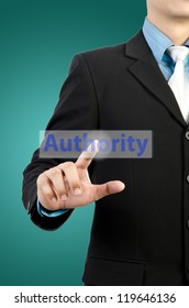 businessman hand touching authority  button - Shutterstock ID 119646136
