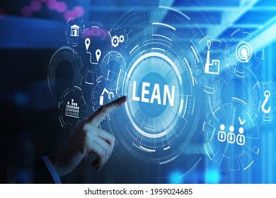 Businessman hand touching digital glass screen to discover lean quality control and manufacturing process management concept in business, six sigma. virtual interface with cogwheels