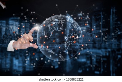 Businessman hand touching global network and data exchanges over the world 3D rendering,Technology Process System Business, artificial intelligence technology, innovation and futuristic. concept - Powered by Shutterstock - Get 15% off with code: PIKWIZARD15