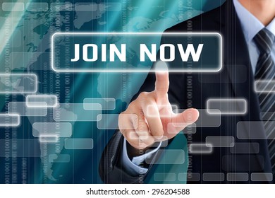 Businessman Hand Touching JOIN NOW Sign On Virtual Screen