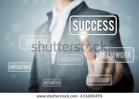 Businessman hand touching word success, Concept part to success